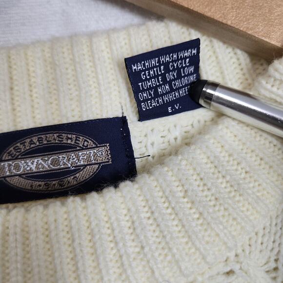 VTG Towncraft Sweater Sz L Yellowish Cream Pullover Ribbed Crewneck Acrylic - Picture 10 of 14